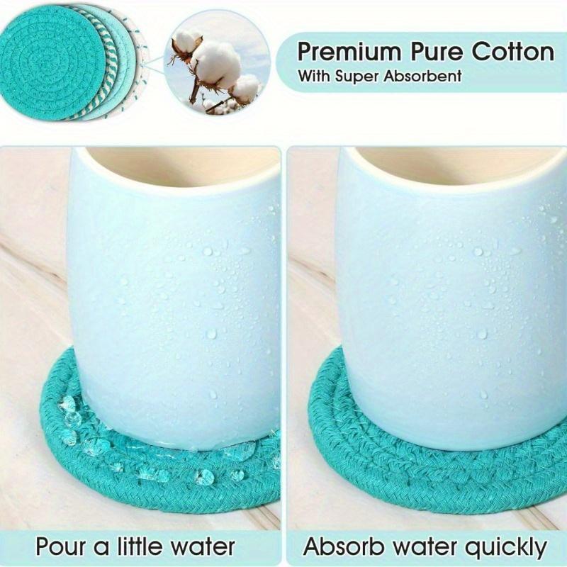 Perfect for Restaurants and Cafes: 8 Absorbent Coasters with Holder, Tabletop Protection, and Table Decor In a Minimalist Cotton Woven Coaster Set