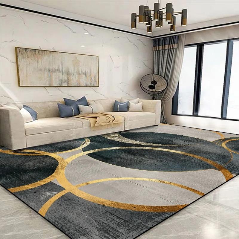 Tappeto Geometrico Dorato Chic Tappeto Moderno Elegante per Soggiorno Area Spaziosa Tappetino Morbido Antiscivolo Decorazione Divano per Camera da Letto