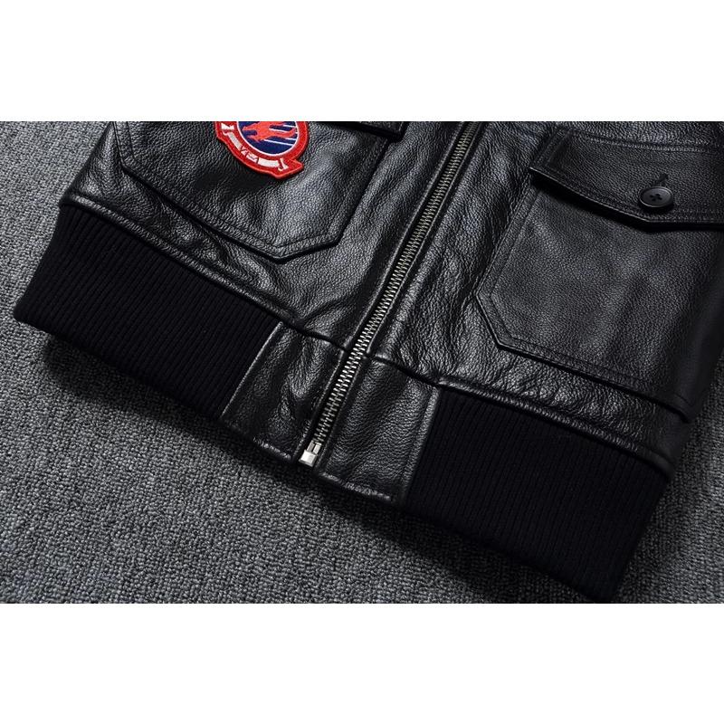 Chinese Size Men Genuine Leather Jacket Quilted Patches 100% Cowhide & Natural Fur Collar Flight Coat Aviator Clothing Winter
