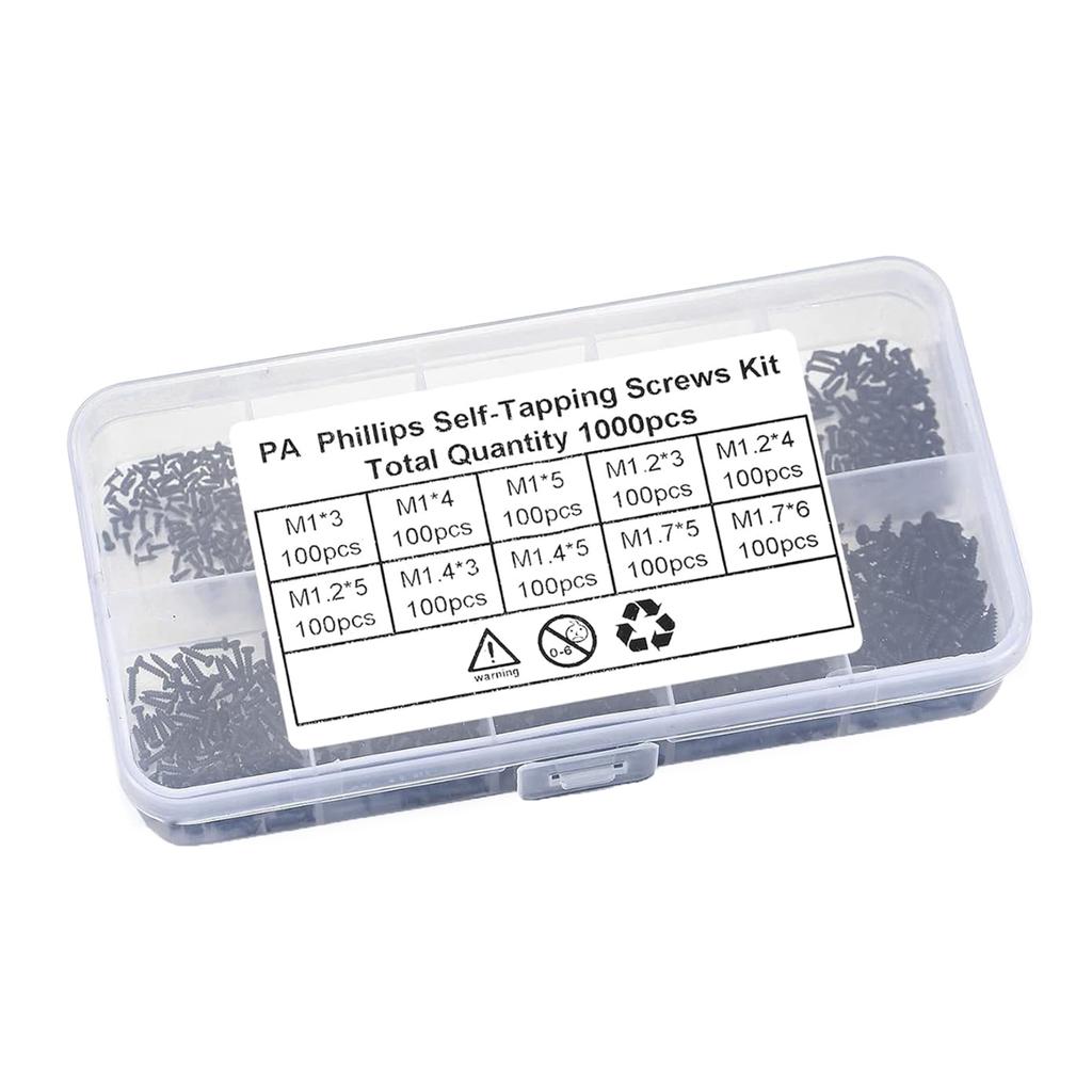 1000pcs Mixed Size Self Tapping Screws Assorted Screw Set Repair Screw Assortment M1-M1.7 Small Screws Set for Repairs