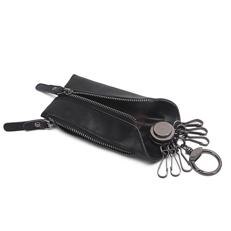

Genuine Leather Car Key Holder - Fashionable Casual Cowhide Key Pouch Keyring чёрный