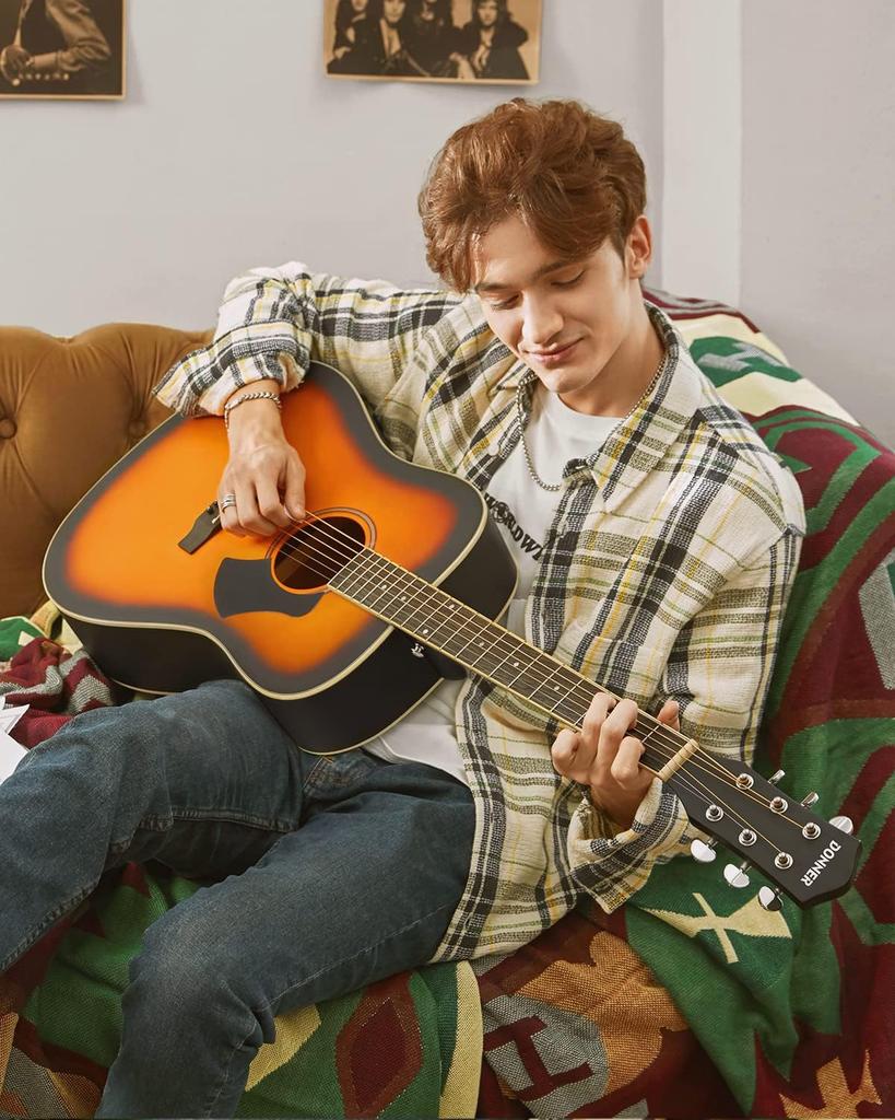 Donner DAG-1 Sunburst Acoustic Guitar Set for Beginners, 41-inch Spruce Top, Folk/Dreadnought, Right-Handed, Includes Soft Case and Tuner