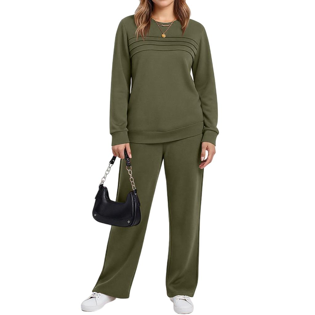 Damen Rundhals-Sweatshirt Weitbeinige Sweatpants Lässiger Anzug Sportbekleidungsset