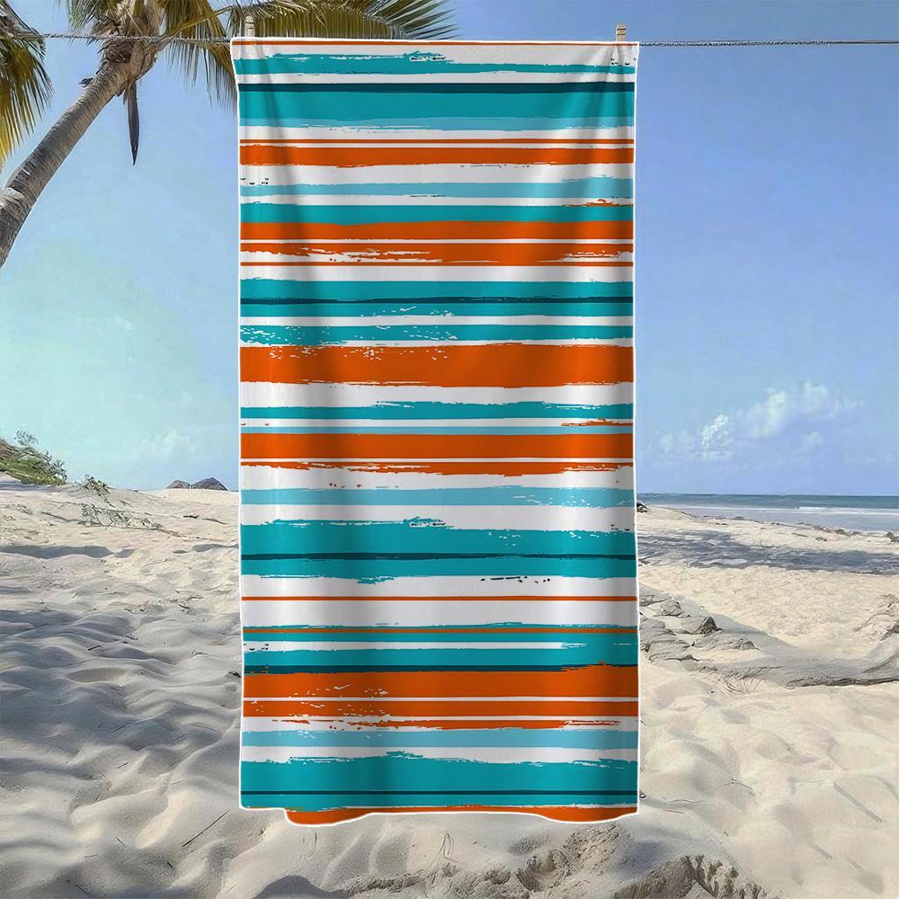Abstraktes Ozean- & Aquarellstreifen-Strandtuch, Weich, Langlebig, Schnelltrocknend, Ideal Für Sommerstrand, Schwimmen & Camping