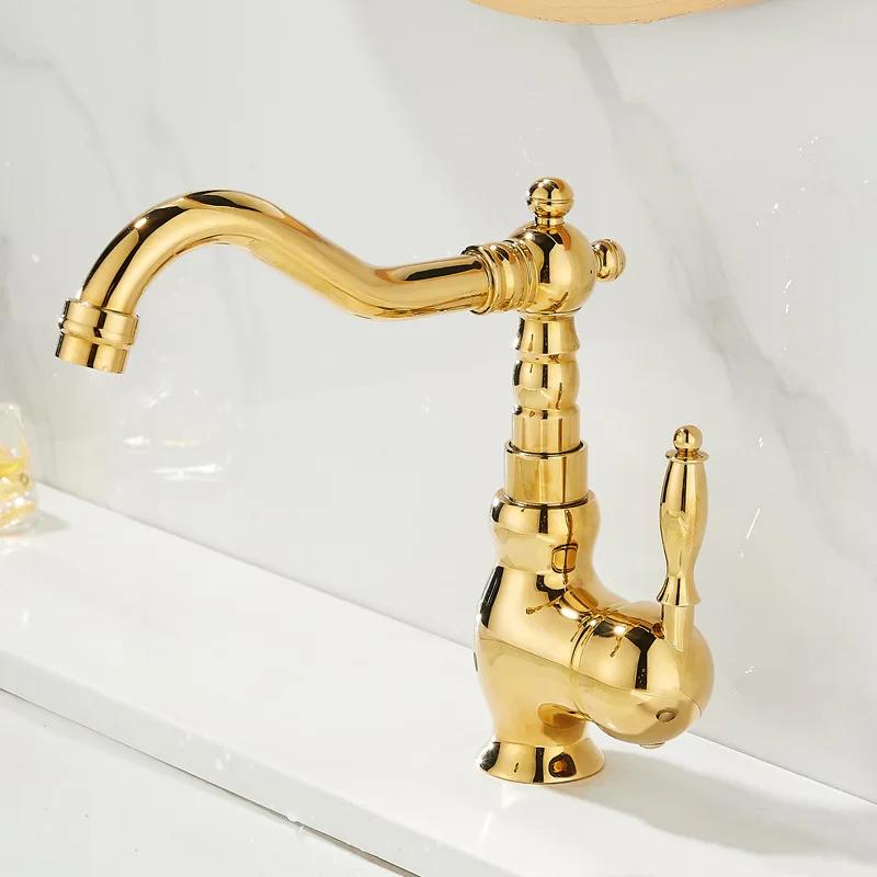 European Style Gold Basin Faucet Chrome Hot and Cold Mixers Antique Wash Basin Faucet Taps 360 Rotating Kitchen Faucet
