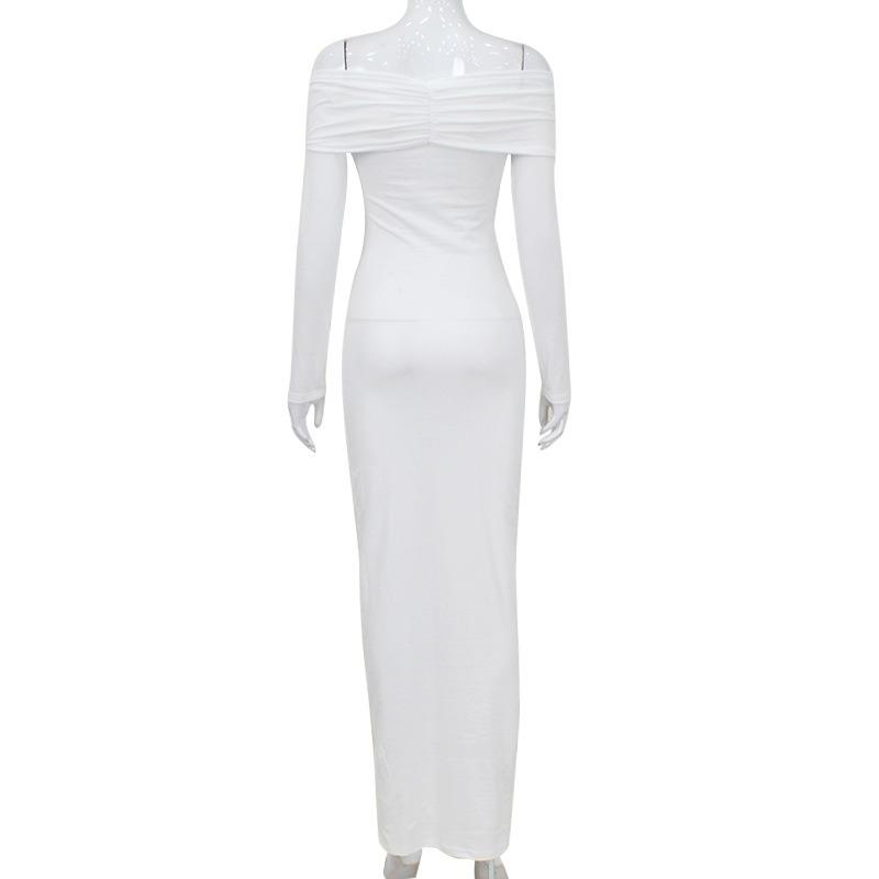 Γυναικείο Fanny Pack Hip πλισέ με μακριά μανίκια έξω από τους ώμους Σέξι φόρεμα για δείπνο με ιδιοσυγκρασία