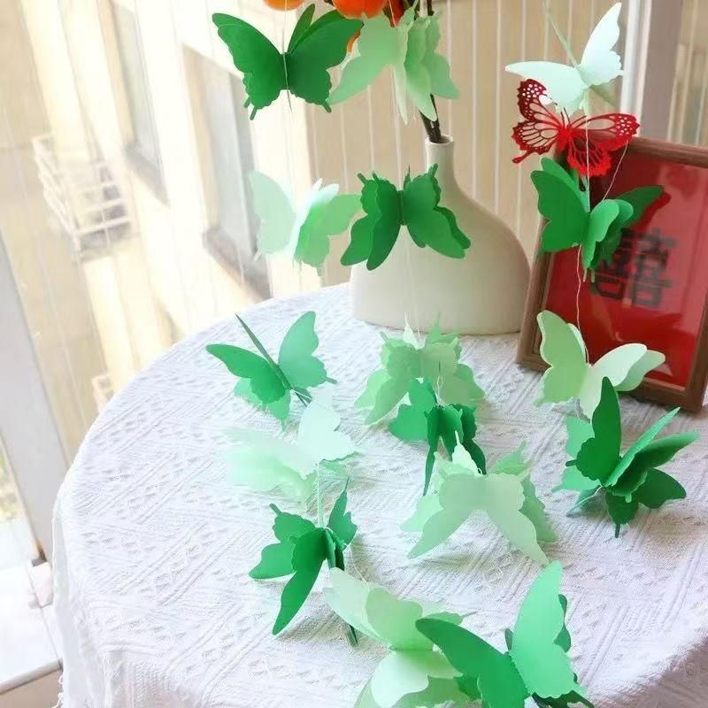 3pcsX2.2m Wedding Room Bedroom Wedding Living Curtains Long Happy Character Latte Flower Decoration Arrangement 3D Set Butterfly