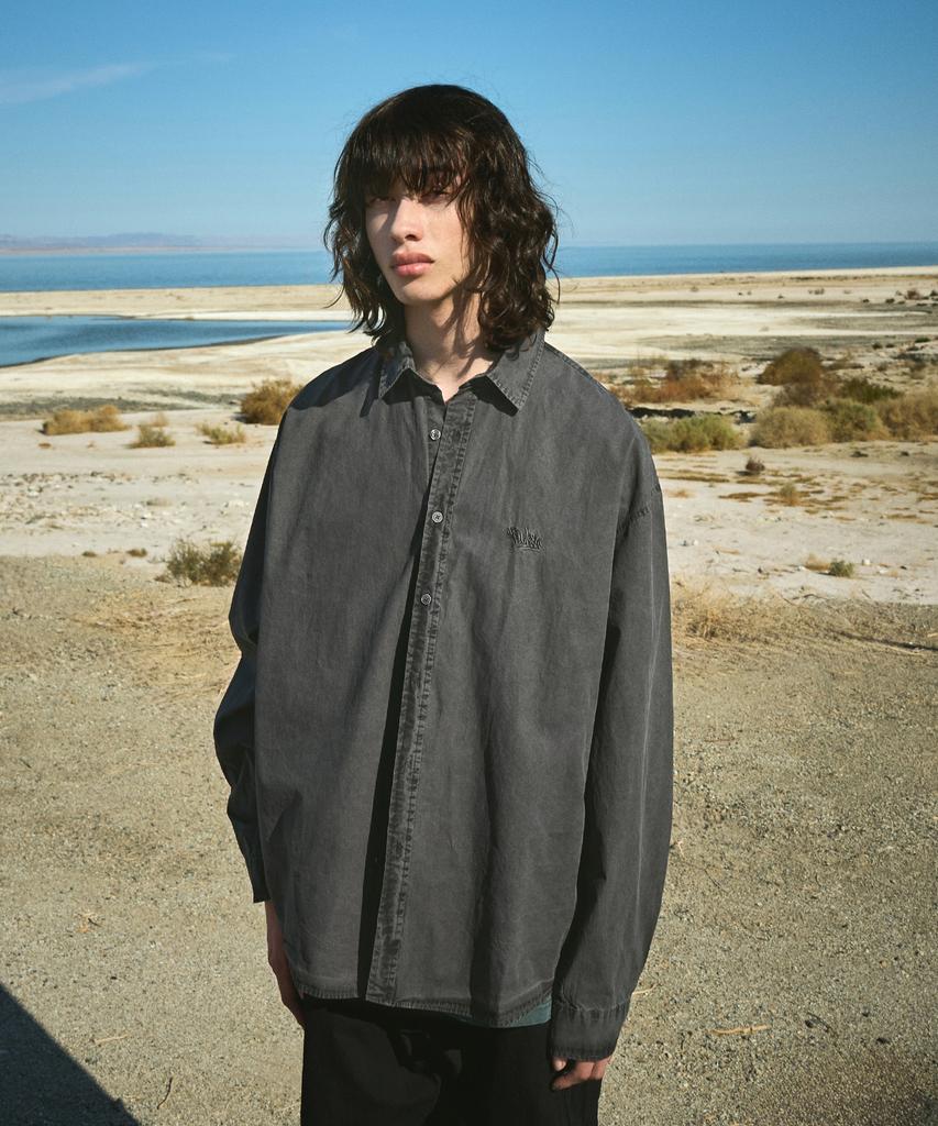 Peullukeu Slam Logo Pigment Washed Shirt Dark Grey Fls207