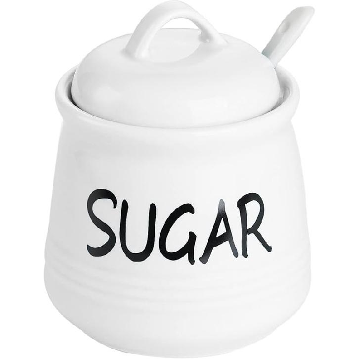 HAOTOP Фарфоровая сахарница с крышкой и ложкой 12 унций (белый)