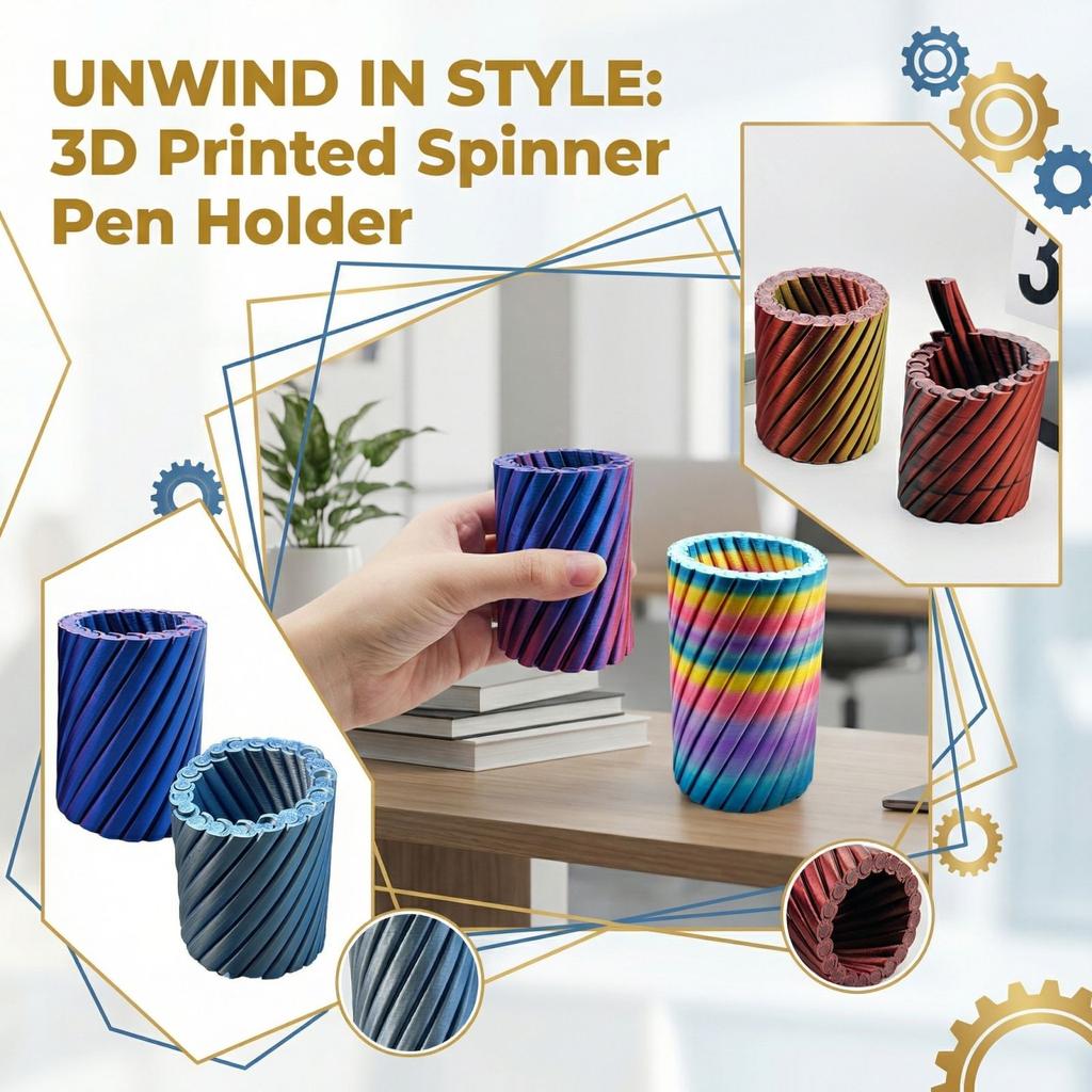 3D Printed Rotating Decompression Pen Holder - Two-tone Gradient Desktop Storage Box, Rotating Stress-relieving Toy, Available In Multiple Colors.