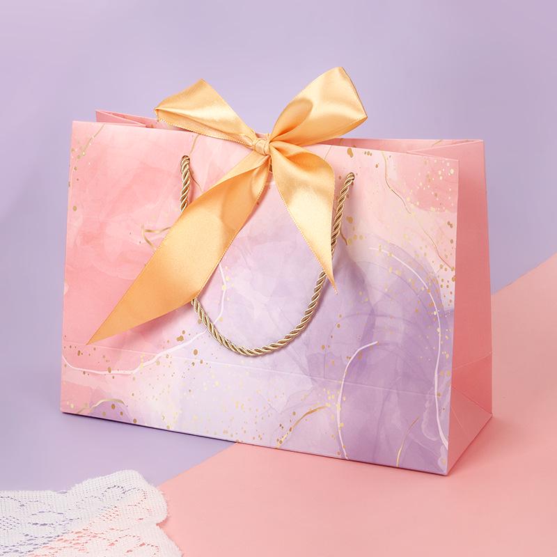 Handbag with Bow Ribbon - Gift, Shopping, and Makeup Paper Bag