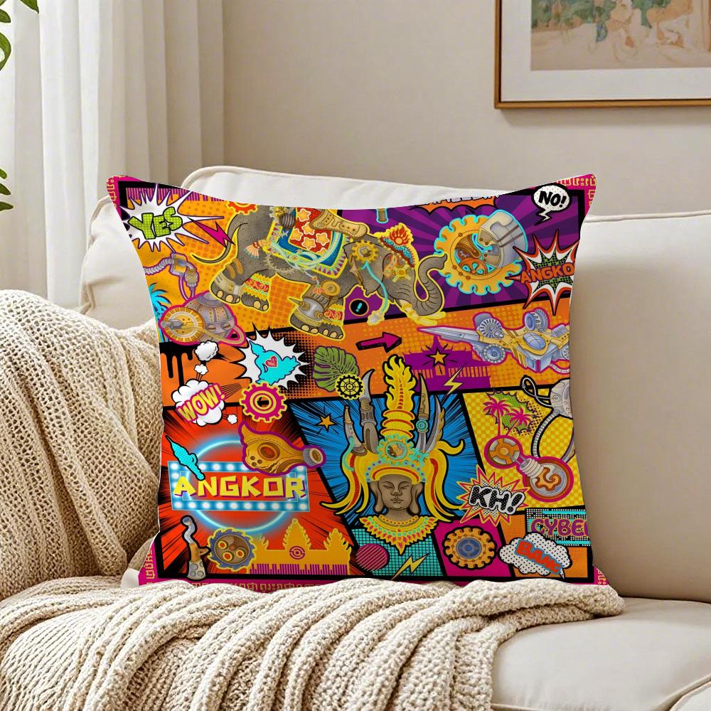 Orientalische Klassische Buddha Statue Druck Kissenbezug Leinen Kissenhülle Weich für Sofa Bett Wohnzimmer Dekoration