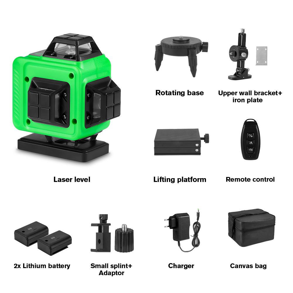 

HGLINE 16 линий 4D/3D лазерный уровень зеленая линия самовыравнивающийся 360° горизонтальный вертикальный супермощный лазерный уровень с пультом дистанционного управления 16 Lines 2xBattery