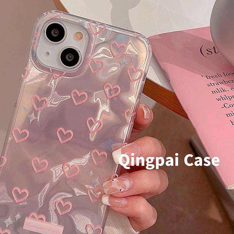 Pink Heart FYD Water Ripple Pattern Suitable for Apple 17 AIR Laser Pleated Women's IPhone 16 Pro Max Phone Case
