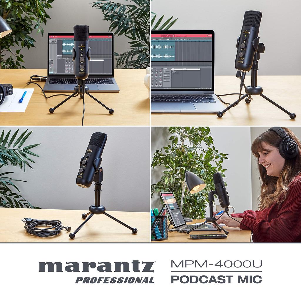 Marantz Pro USB-Kondensatormikrofon, Audio-Interface, Kopfhörerausgang, unidirektionale Stummschaltung, Lautstärkeregelung, kompatibel mit Mac PC, integriert