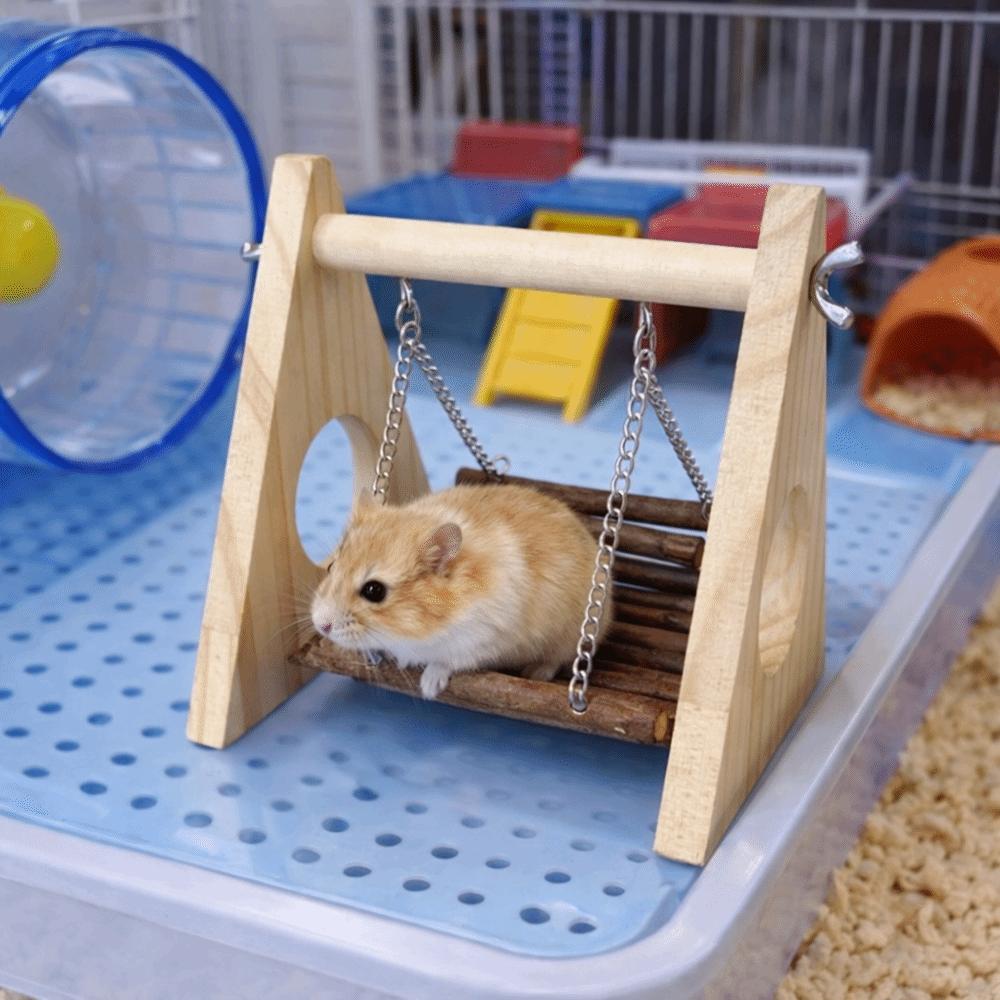 Funny Bite Resistant Wooden Hamster Swing Triangular Detachable Pet Hammock Natural Hamster Climbing for Gerbils Mice