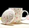 350ML, cană de cafea din porțelan fin real, design floral, căni originale din porțelan pentru micul dejun, căni și cești ceramice cu capac, cană drăguță