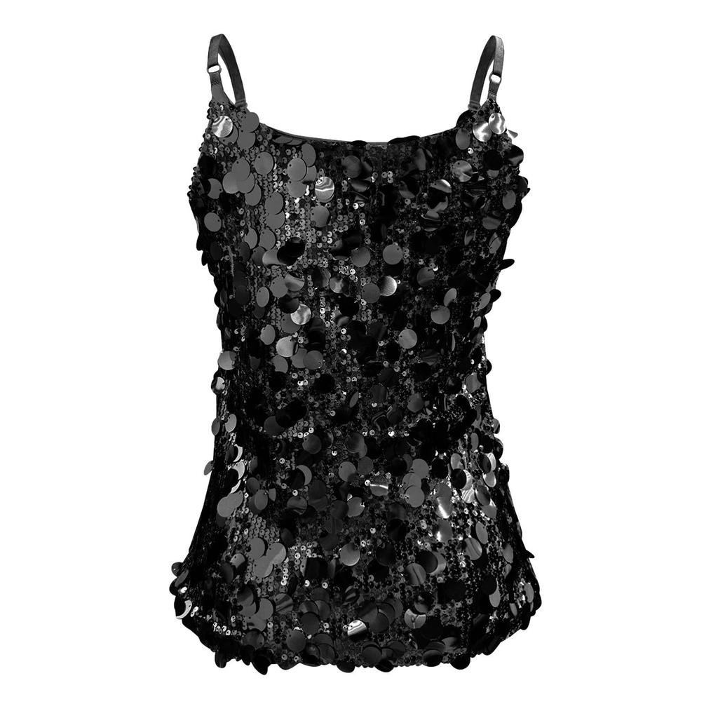 Damen Mode Pailletten Träger Sexy Lässig Tanktop Ärmelloses Oberteil