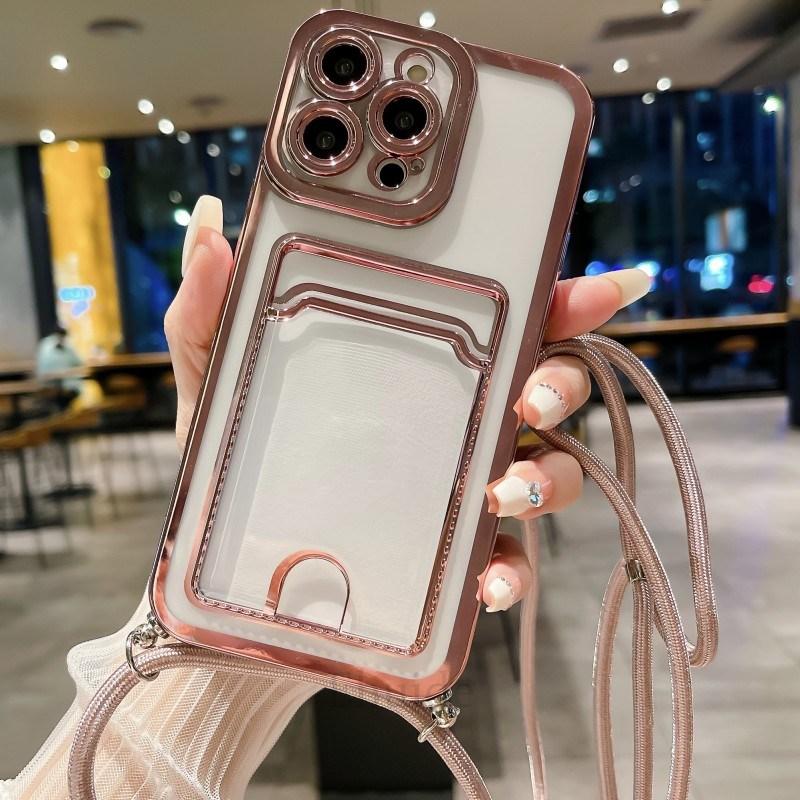 

М’який чохол для телефону через плече, намисто зі шнурком і покриттям для iPhone 15 14 13 12 11 Pro Max XR X XS 7 8 Plus, чохол-тримач для картки гаманця For iPhone 11Pro Max троянди рожеві кольору