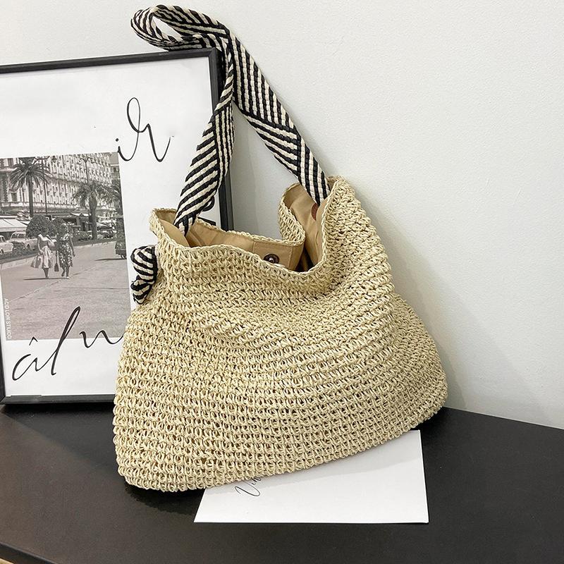 

Big Capacity Straw Beach Bag Vintage Handmade Woven Shoulder Bag Raffia Rattan Handbag Bohemian Summer Vacation Crossbody Bags Quality