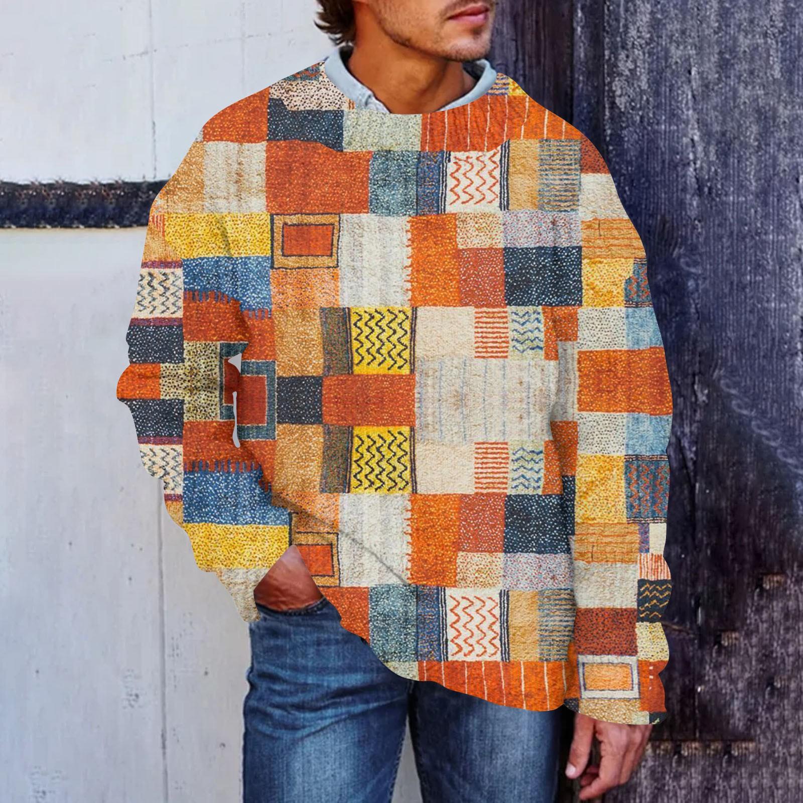 

Мужской принтованный синтетический свитер с круглым вырезом, спортивная одежда, свободный топ с длинными рукавами M шафрановый