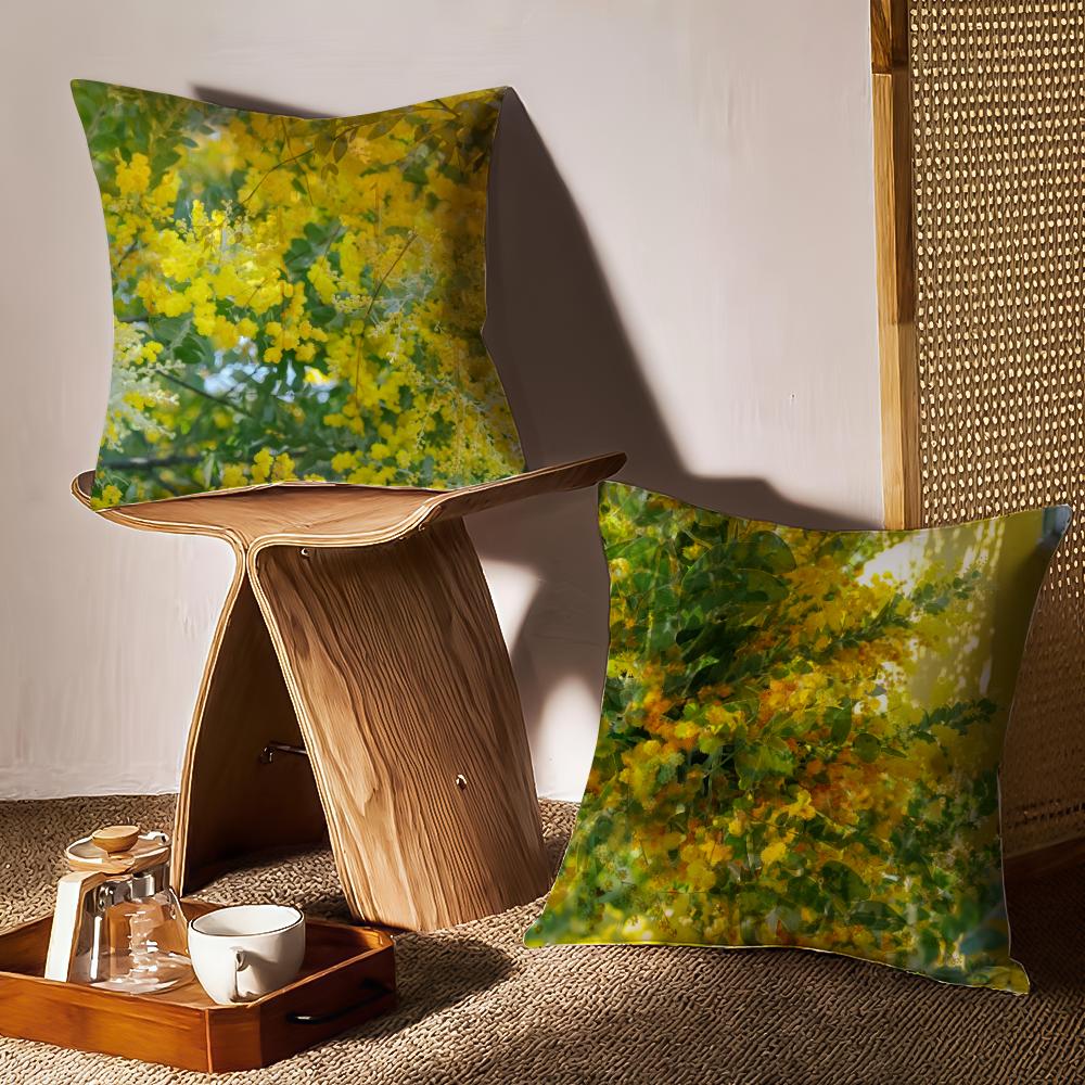 Fashion Acacia Cushion Cover Anti-dustmite Pillowcase Invisible Zipper Silky Short Plush Sofa Cushion Cover