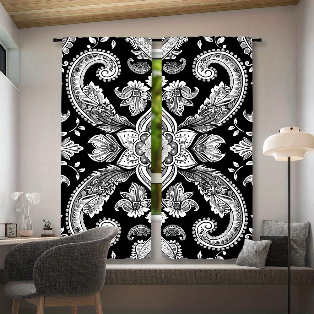 2pcs   Black Floral Curtains   Bohemian Mandala Flowers Decorative Window Drapes   Rod Pocket Window Treatment   For Bedroom Living
