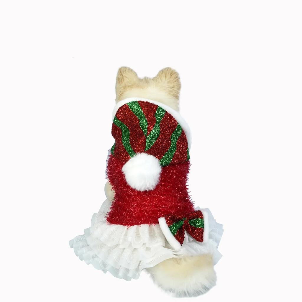 Christmas Dog Clothes Christmas Party Festive Atmosphere Hooded Pompadour Group Dress