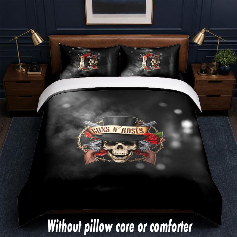 Guns N’ Roses Design Bed Bedding Set 1 Duvet Cover + 2 Pillowcases Soft Breathable Household Bed Linens