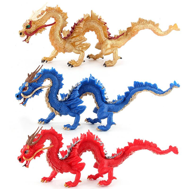 Solid Chinese Dragon, Dragon Model Toy Ornament, Beast Auspicious Dragon, Golden Dragon Collection Educational Toys