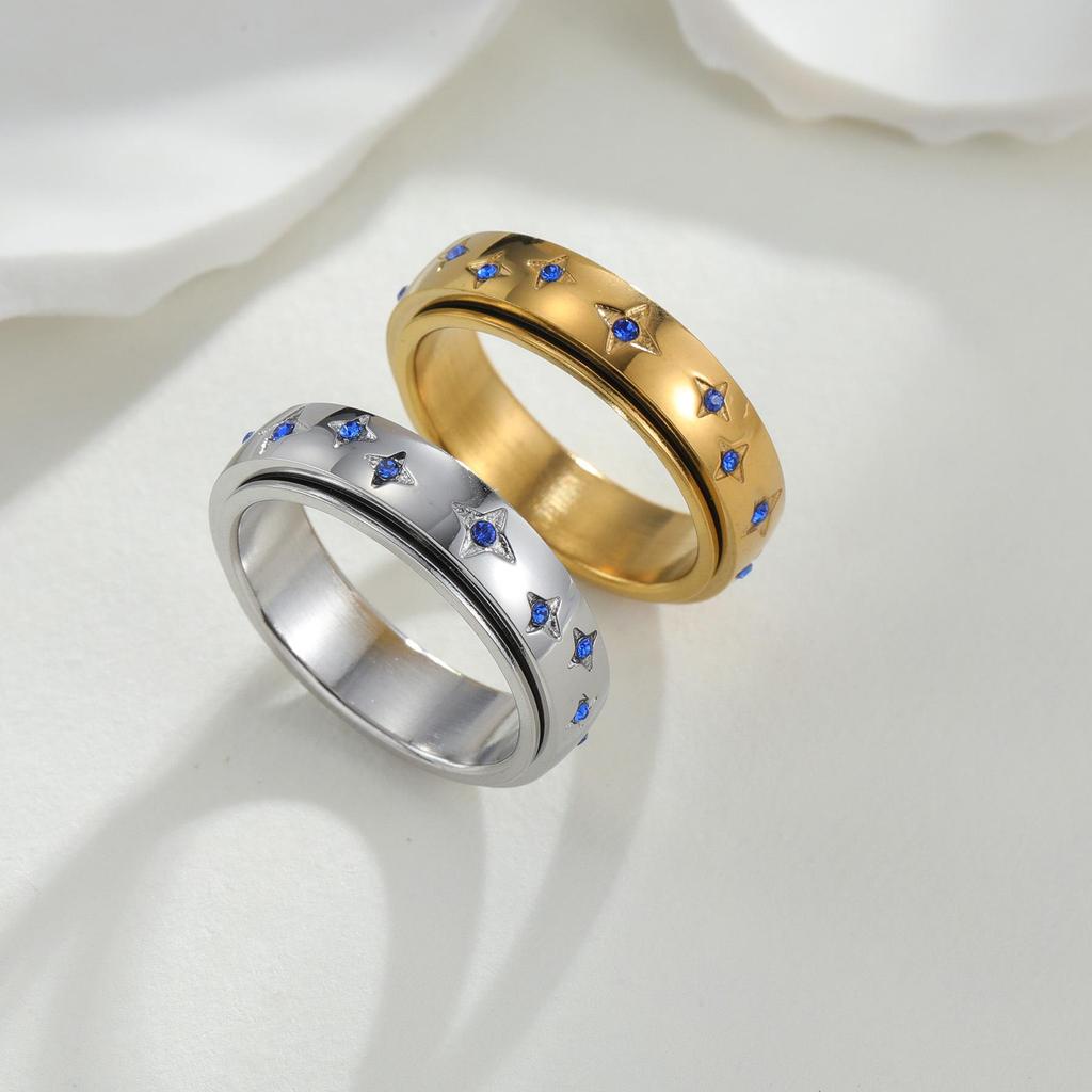 Twinkling Star Rotatable Titanium Steel Ring for Women - Stress Relief & Couple Design