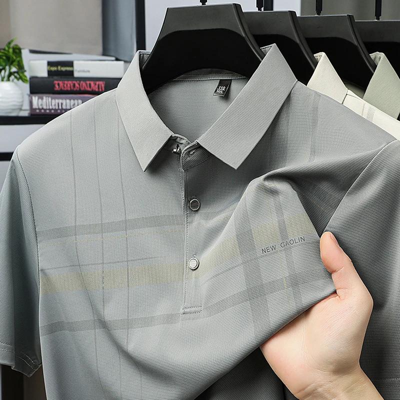 Herren kariertes Poloshirt Atmungsaktives schnell trocknendes Gewebe Kurzarm Revers Oberteil Für Business und Alltag