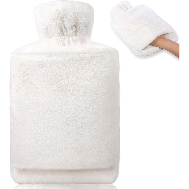 Hot Water Bottle With Soft Cover - Leak-Proof 2L Large Hot Water Bottle  with Kangaroo Pocket, Natural Rubber + Bed Bottle Fluffy, Gifts for Men