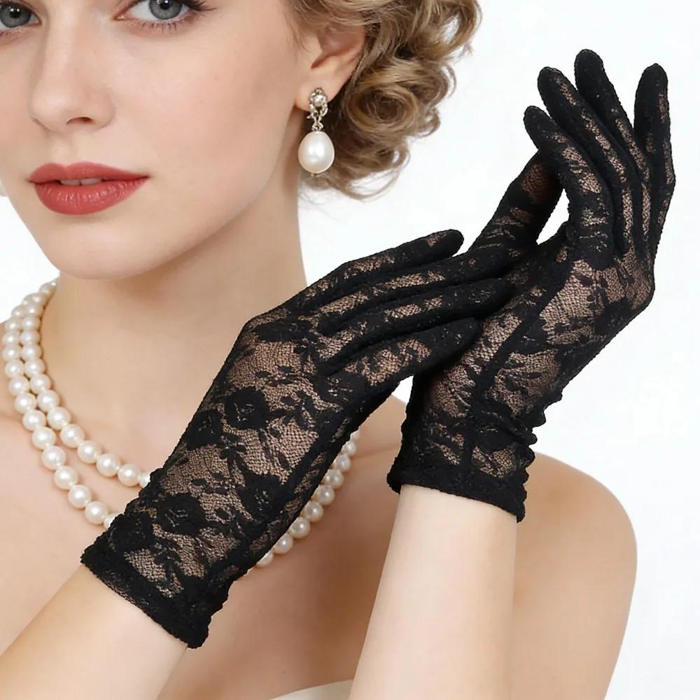Guanti da Donna in Rete Sottile e Pizzo, Guanti alla Moda con Volant a Dita Intere per Protezione UV da Guida, Traspiranti e Resistenti al Sole, Accessori per le Mani
