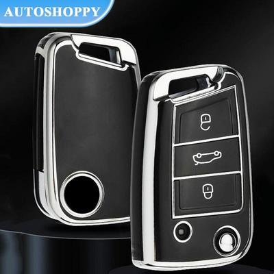 TPU Car Flip Key Case Cover Shell For VW Volkswagen Golf 7 MK7 Tiguan MK2 For Seat Ateca Leon FR 2 Ibiza Skoda Octavia Keyless