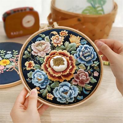 Floral Flower Pattern Embroidery Starter Kits with Patterns Embroidery Kit for Beginners Fabric Cross Stitch Kits for Adults DIY