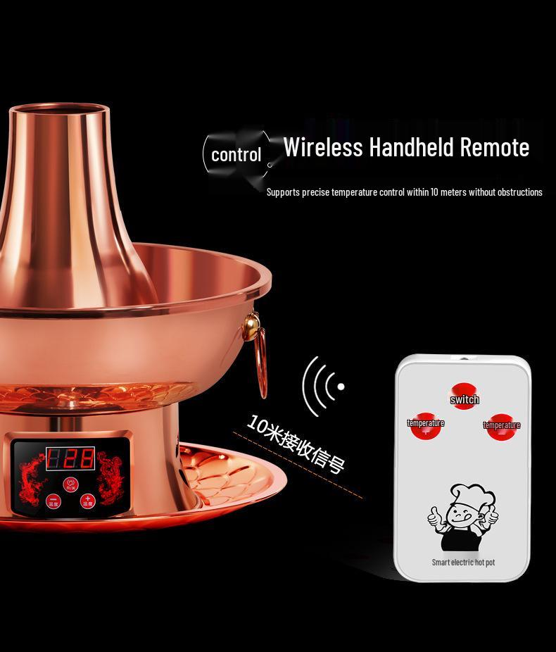 Elektrischer Lila Kupfer Doppelnutzungs-Hot Pot: Einstellbare Temperatur Shabu-Shabu Lamm Hammelfleisch Holzkohle und Plug-in Warmhalte Kupfertopf für den Heimgebrauch