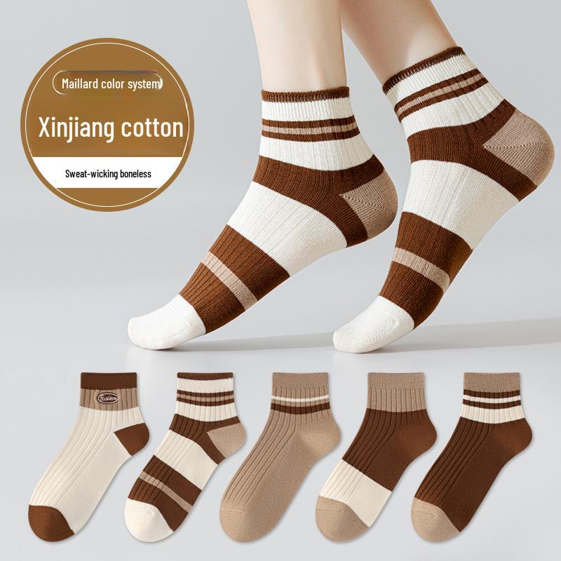 Women's Spring & Summer Short Socks - Maillard Double Needle Soft Cotton, Trendy All-Match Style.