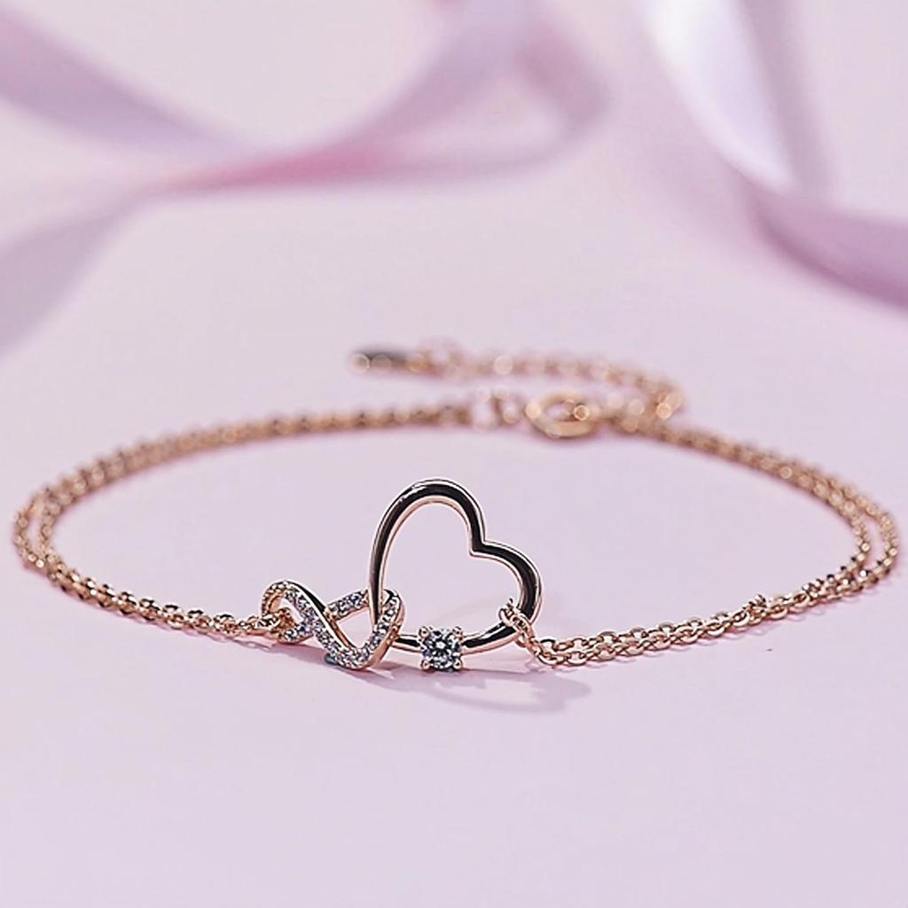 Pink Gold Bracelet for Women 925 Silver Metal Hypoallergenic Bracelet Simple Accessory Day Wife Girlfriend FH.bird [Infinite Love] Mother's