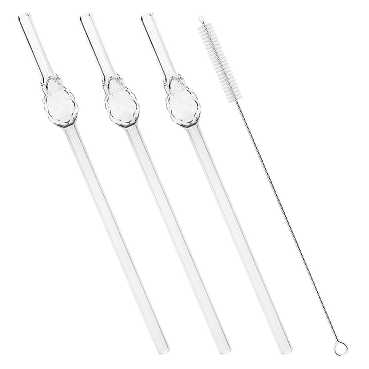 

3 шт. Многоразовые соломинки «Ананас», Наборы соломинок из высокоборосиликатного стекла, Набор соломинок для молочного чая, сока, коктейлей с щеткой, Барные аксессуары прозрачный