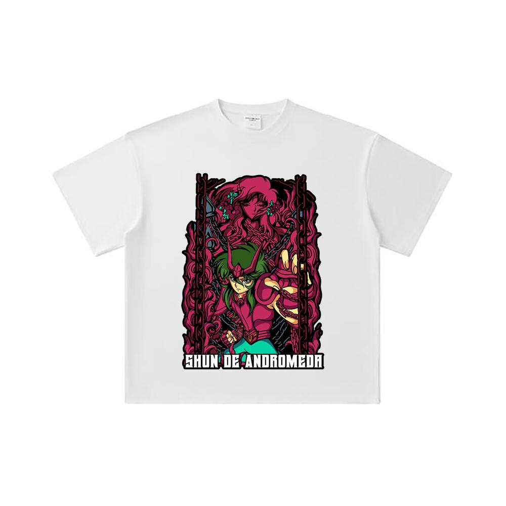 260 GSM Double Yarn 32 Count 100% Cotton Saint Seiya V17 Shun Print Unisex Heavy Cotton T Shirt