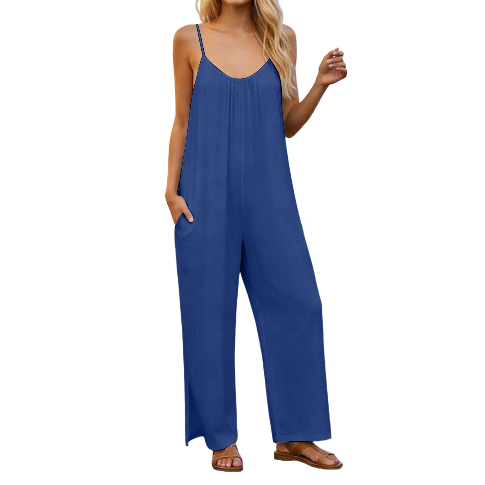 

Women s V-neck Waist Cinched Fashionable Jumpsuit Wide Leg Pants M