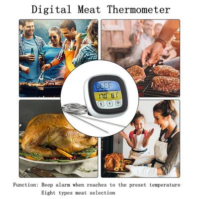 Inteligentný digitálny mäsový teplomer s sondou LCD dotykový displej Časovač na BBQ gril Rúra Varenie Merač teploty jedla Kuchynské náradie