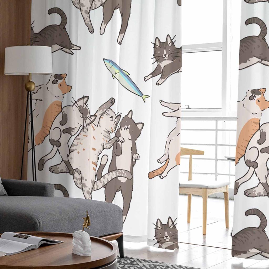 Linie Katze Blume Tier Fisch Schlafzimmer Vorhänge Tüll schiere Vorhang Wohnzimmer Home Decor Voile Vorhänge