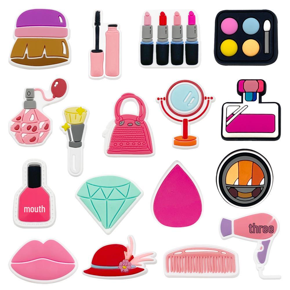 Cosmetics Series Clog Shoe Charms: Soft PVC Rubber DIY Accessories