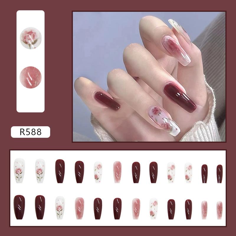24Pcs Cute  False Nails Patch Artificial Press On Wearing False Nails Detachable Fake Fingernails Full Cover Nail Tips
