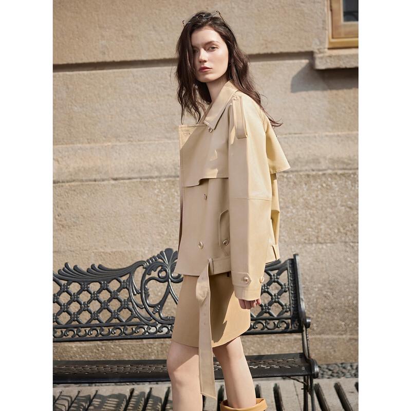 ELLE Women's Short Lapel Trench Coat