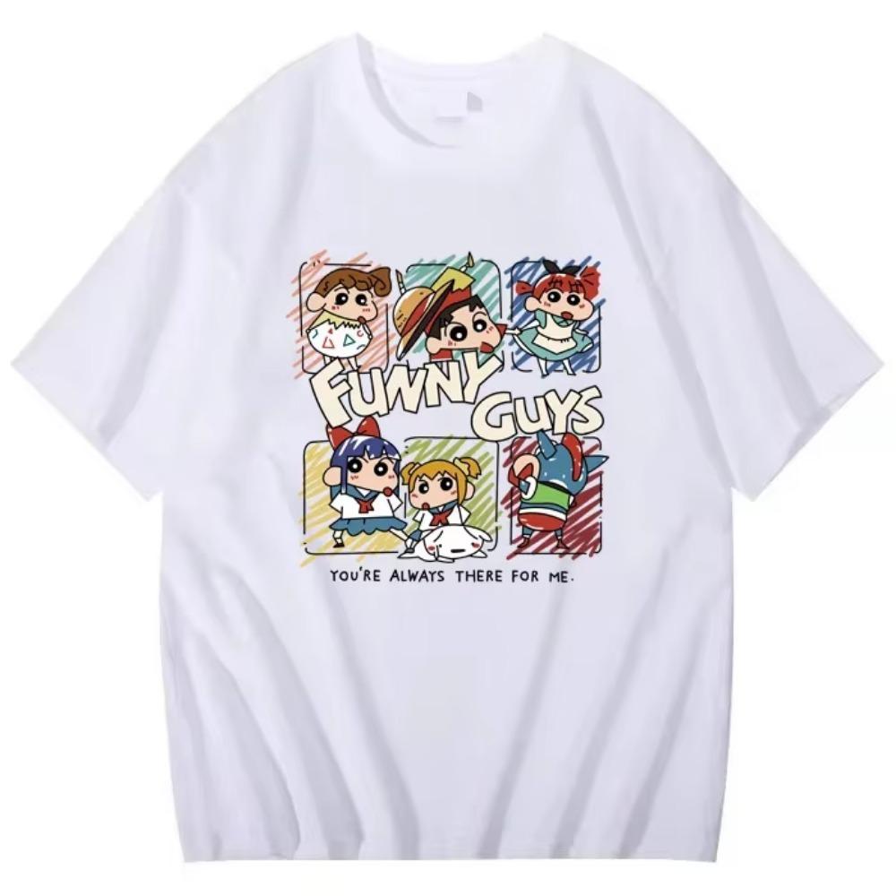 2025 Summer New Crayon Shin Chan Printed Short Sleeve T-shirt Women's Loose Fashion Street Loose Student Top Y2K Women's T-shirt