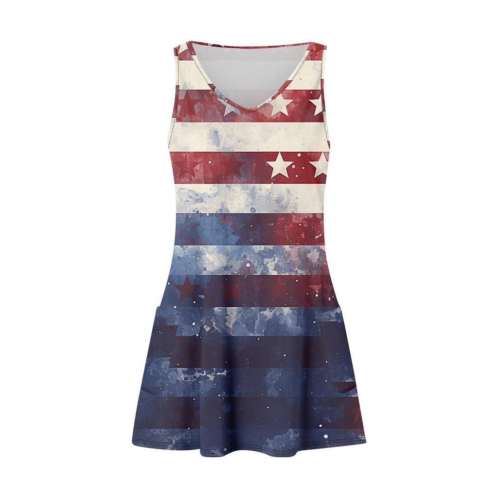 Women's Casual Print Sundress With Pockets Summer Boho Beach Dress T-Shirts Dress V Neck Loose Tank Dresses