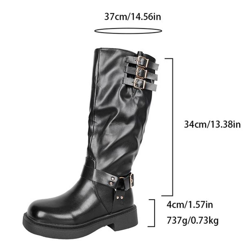 Fashion Retro Brown Western Cowboy Boots for Women 2025 Autumn Winter PU Leather Knee High Botas Mujer Zip Buckle Platform Knight Boots